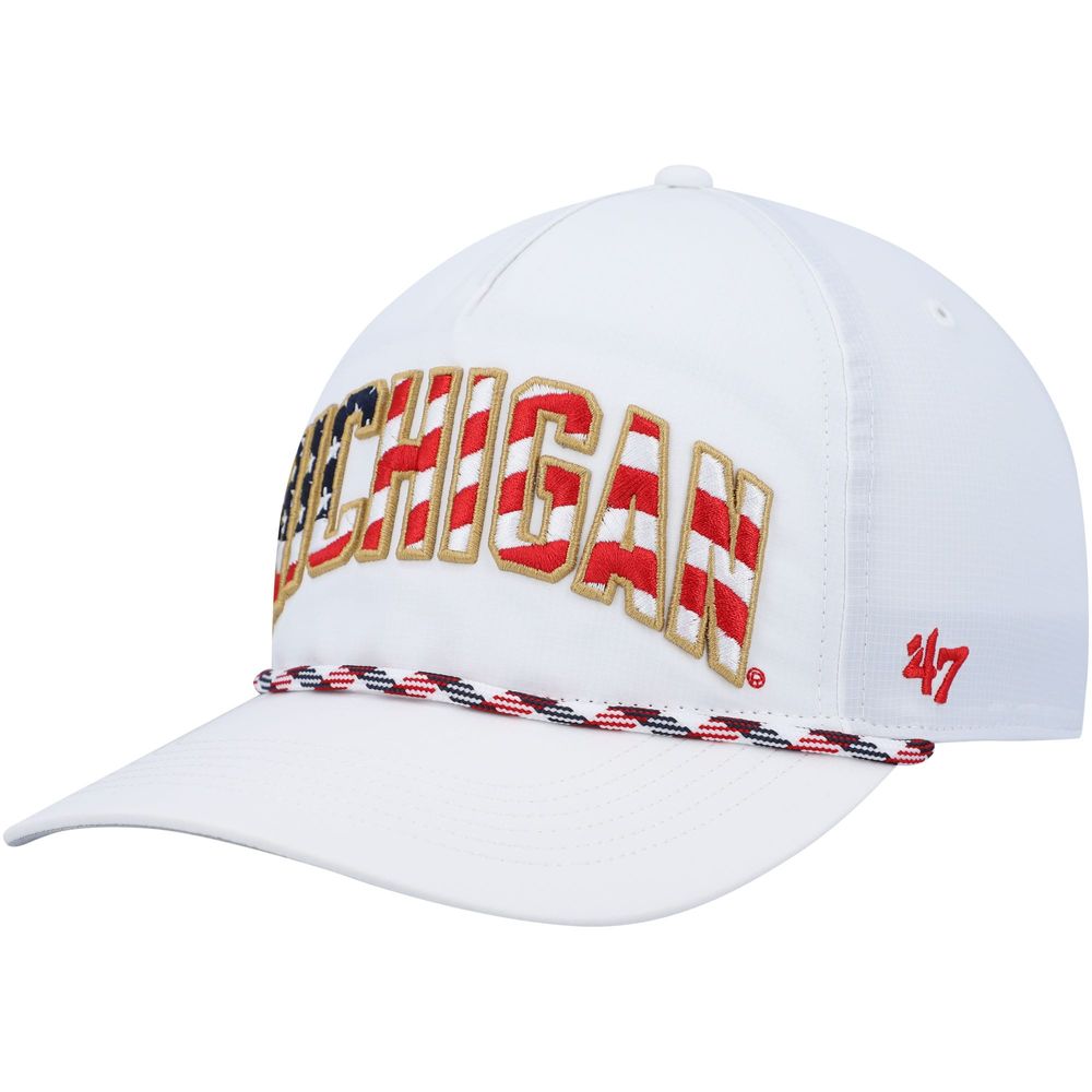 Men's '47 White Michigan Wolverines Stars and Stripes Flag Flutter Hitch Snapback Hat