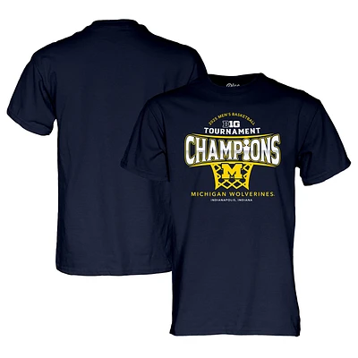 T-shirt bleu marine 84 Michigan Wolverines 2025, champions du tournoi de basketball masculin Big Ten, vestiaire