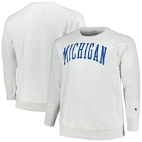 Men's Champion Ash Michigan Wolverines Big & Tall Reverse Weave Fleece Crewneck Pullover Sweatshirt