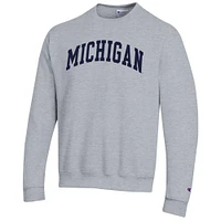 Men's Champion  Heather Gray Michigan Wolverines Basic Arch Fleece Pullover Sweatshirt