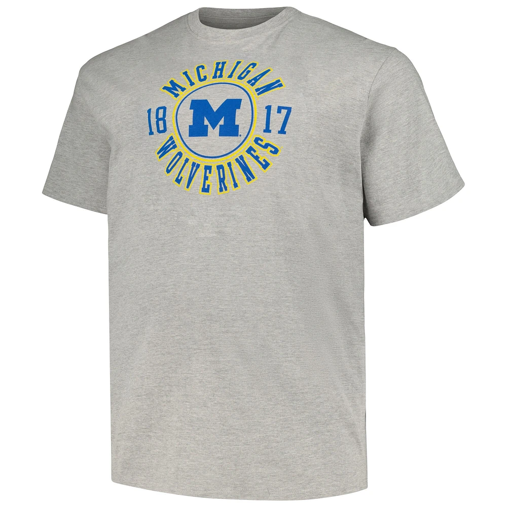 T-shirt Champion Heather Grey Michigan Wolverines Big & Tall Circle Logo pour hommes