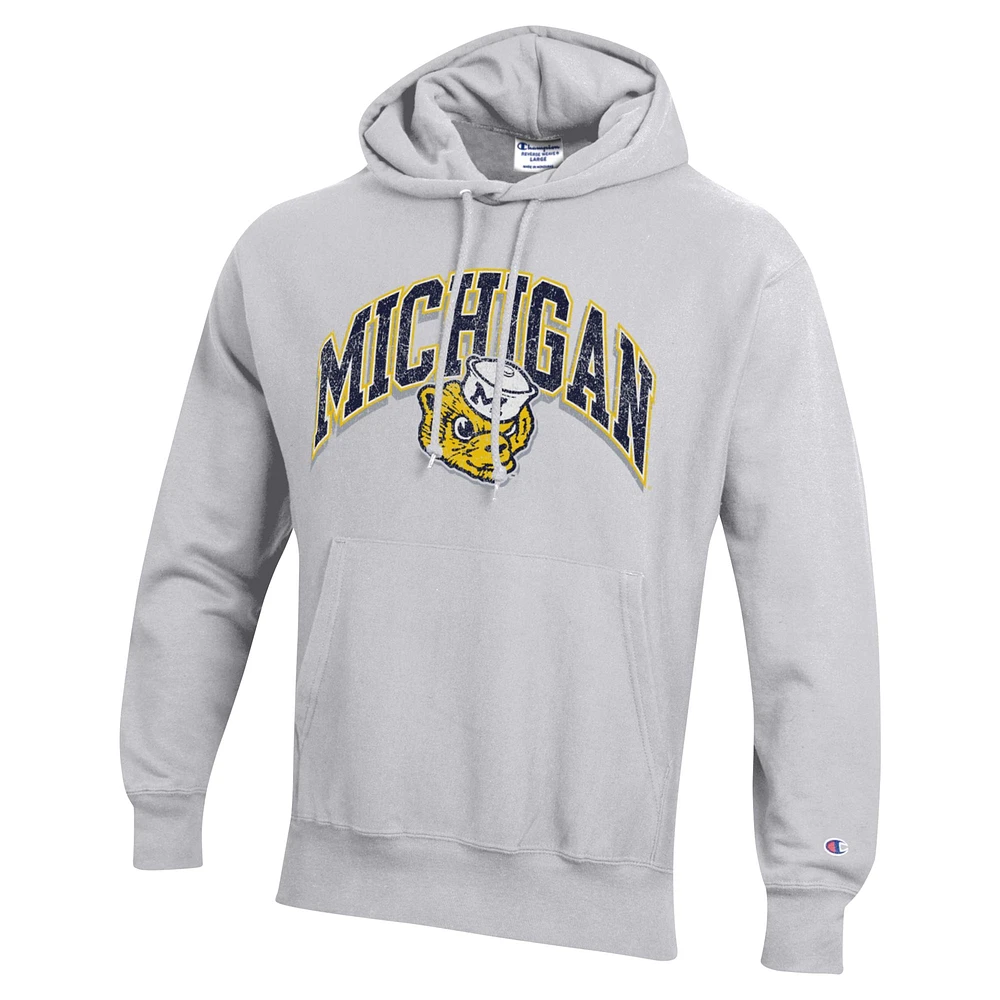 Men's Champion Heather Gray Michigan Wolverines Vault Late Night Reverse Weave Pullover Hoodie