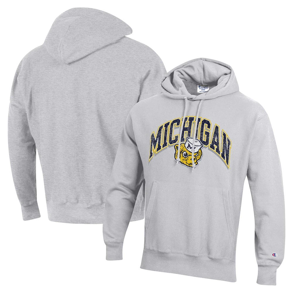 Men's Champion Heather Gray Michigan Wolverines Vault Late Night Reverse Weave Pullover Hoodie