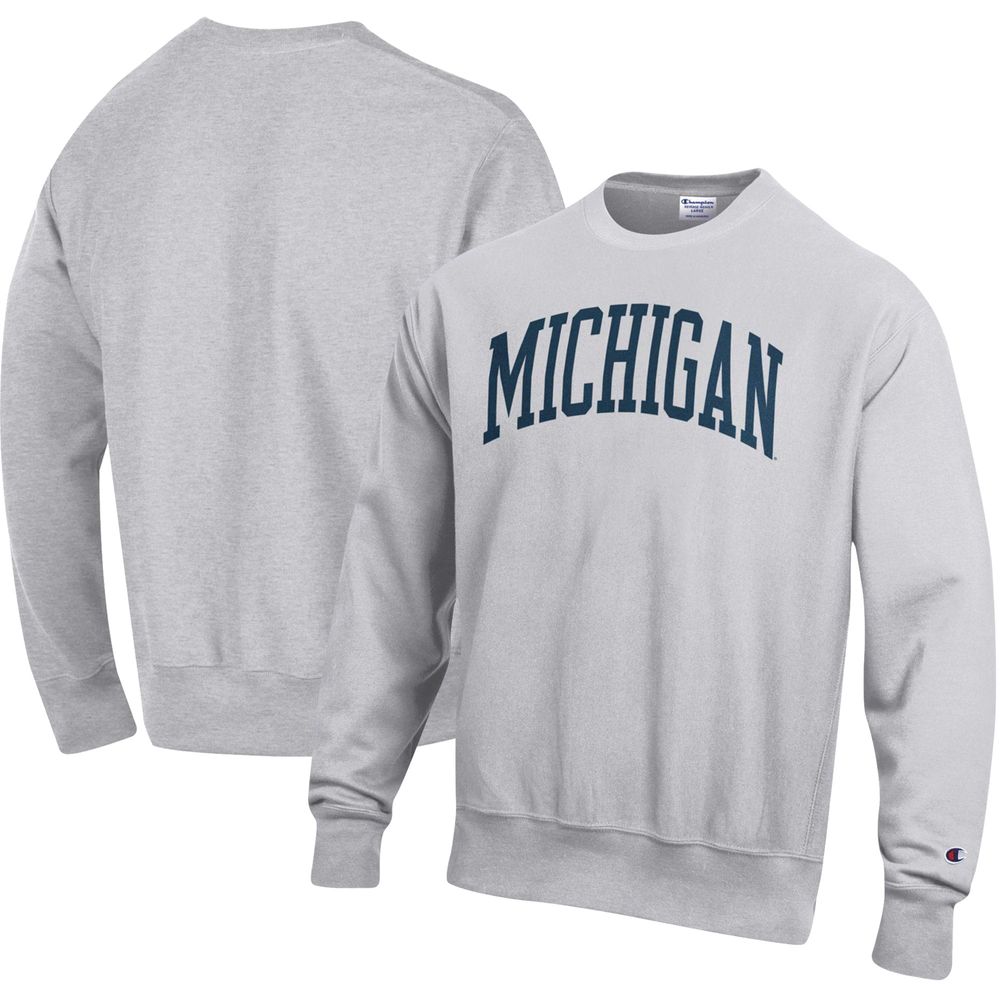 Men's Champion Heathered Gray Michigan Wolverines Arch Reverse Weave Pullover Sweatshirt