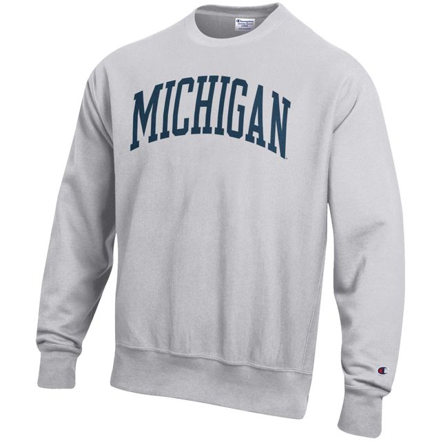 Sweat-shirt Champion Heathered Grey Michigan Wolverines Arch Reverse Weave pour hommes