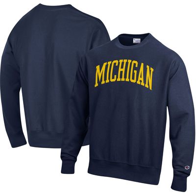 Men's Champion Navy Michigan Wolverines Arch Reverse Weave Pullover Sweatshirt