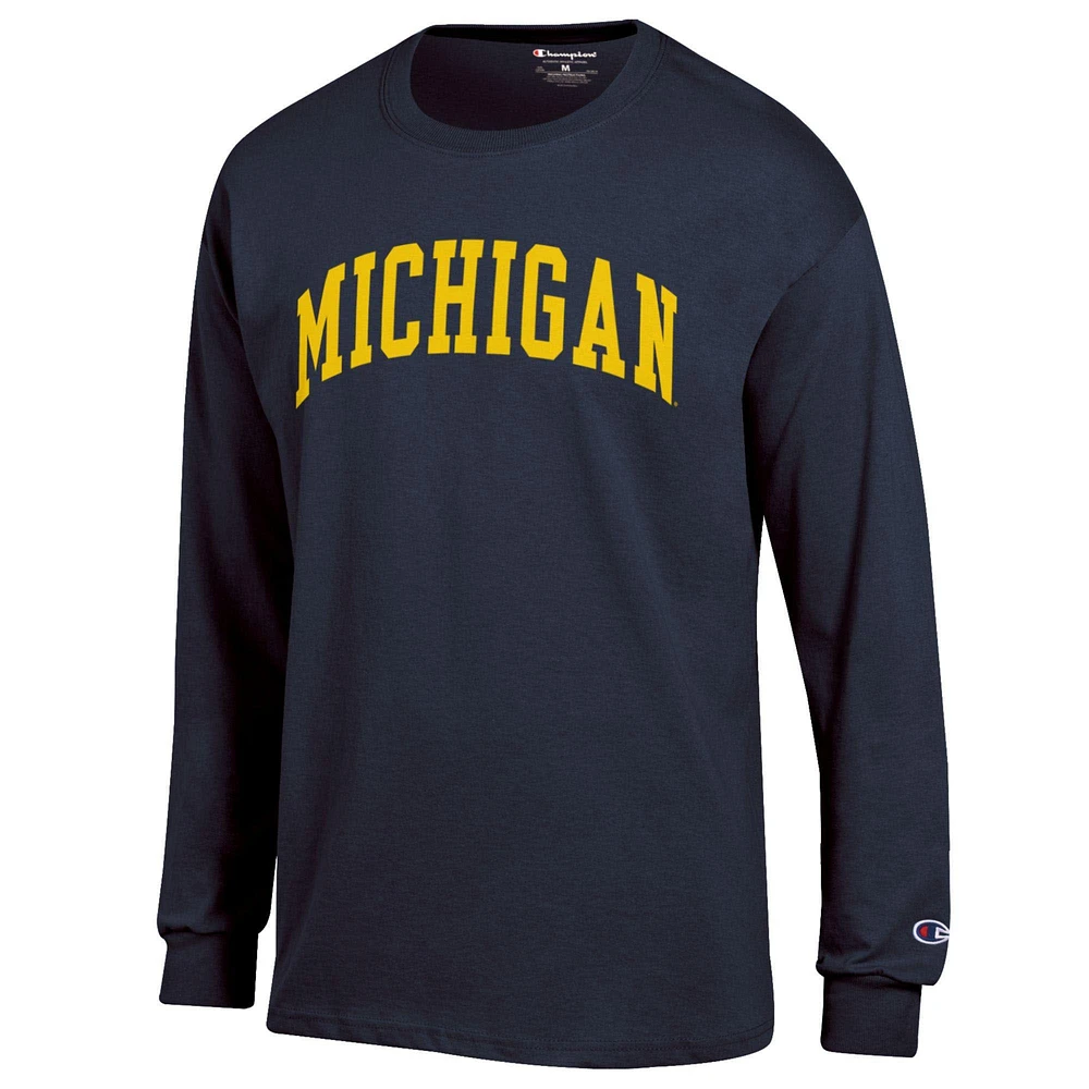 Men's Champion  Navy Michigan Wolverines Basic Arch Long Sleeve T-Shirt