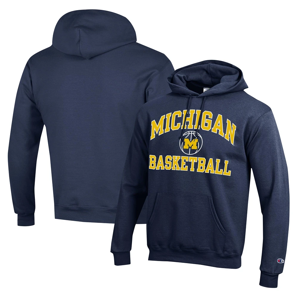 Men's Champion Navy Michigan Wolverines Basketball Icon Powerblend Pullover Hoodie