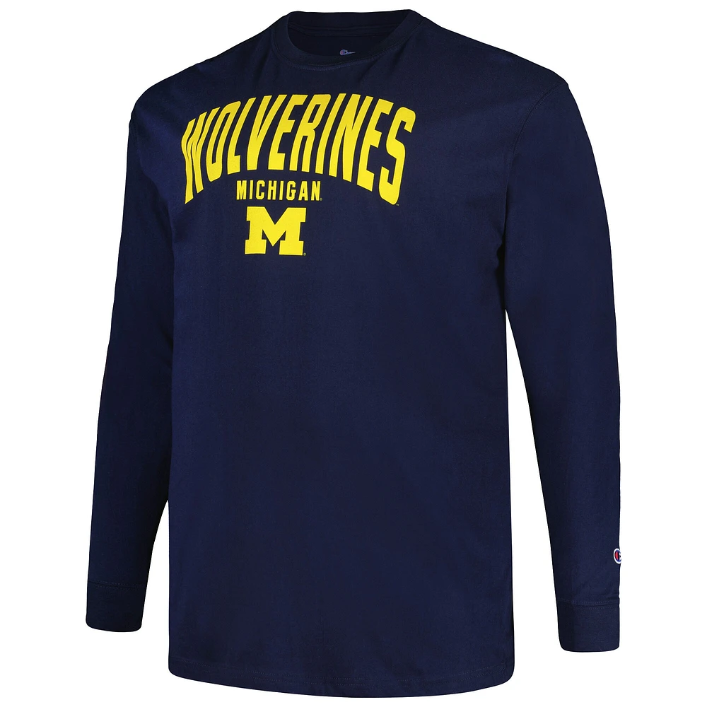 Champion Navy Michigan Wolverines Big & Tall Arch T-shirt à manches longues pour hommes