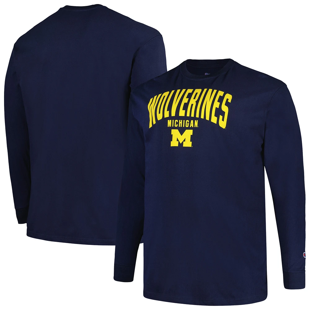 Champion Navy Michigan Wolverines Big & Tall Arch T-shirt à manches longues pour hommes