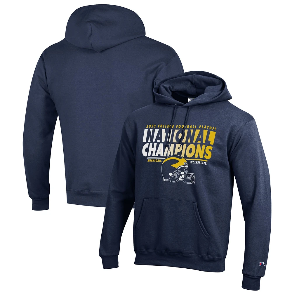 Men's Champion Navy Michigan Wolverines College Football Playoff 2023 National Champions Helmet Pullover Hoodie