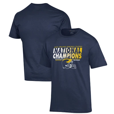 Men's Champion Navy Michigan Wolverines College Football Playoff 2023 National Champions Helmet T-Shirt