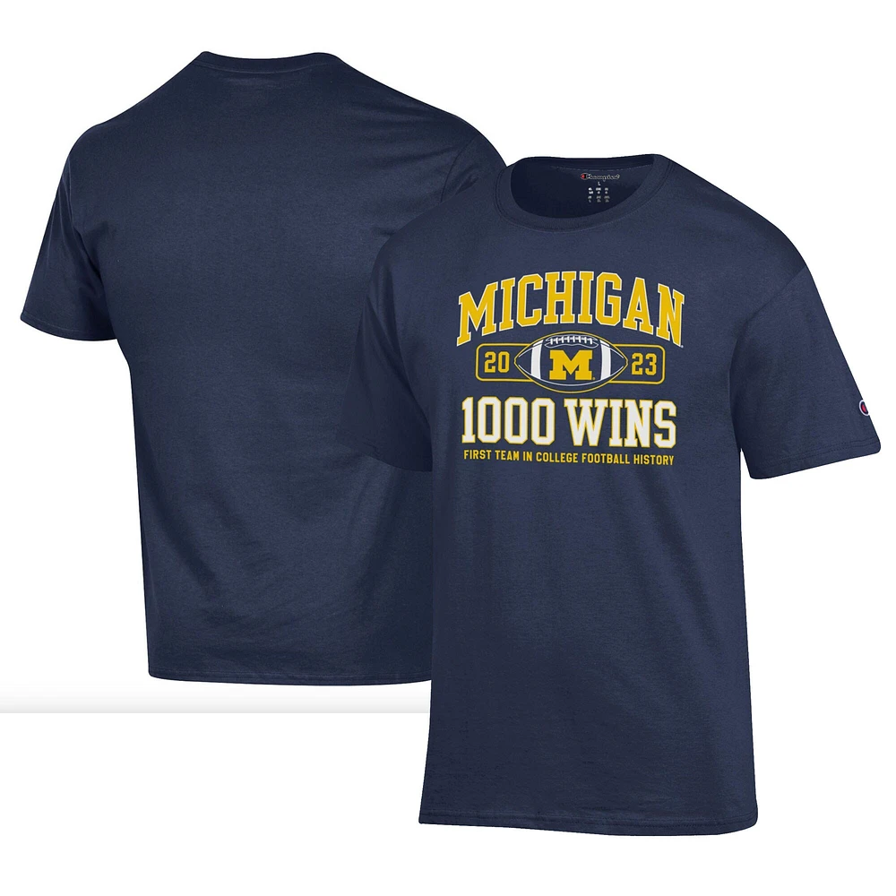 T-shirt Champion Navy Michigan Wolverines Football 1 000 Wins pour hommes