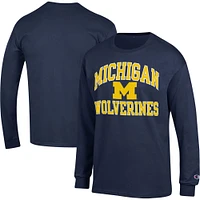 Champion Navy Michigan Wolverines High Motor T-shirt à manches longues pour hommes