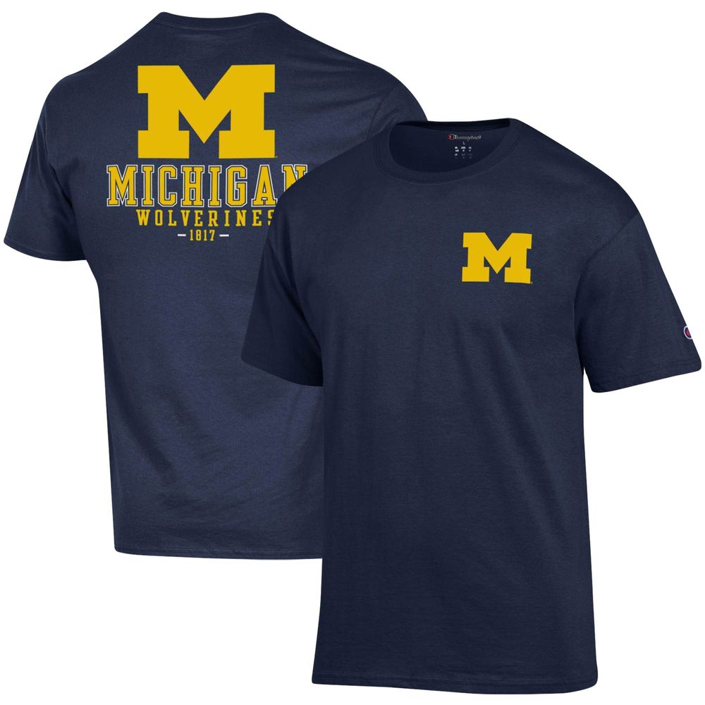 Men's Champion Navy Michigan Wolverines Stack 2-Hit T-Shirt