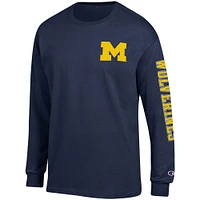 T-shirt à manches longues Champion Navy Michigan Wolverines Team Stack pour hommes