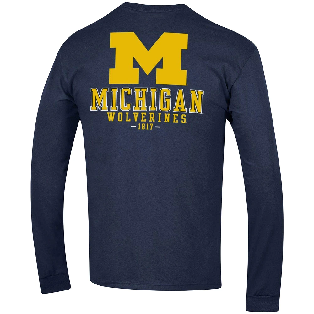 Men's Champion Navy Michigan Wolverines Team Stack Long Sleeve T-Shirt