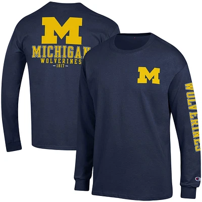 T-shirt à manches longues Champion Navy Michigan Wolverines Team Stack pour hommes