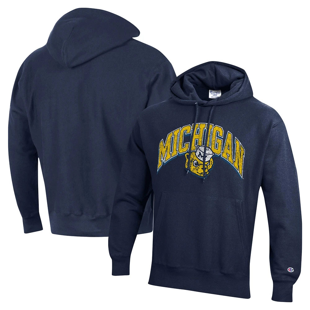 Sweat à capuche Champion Michigan Wolverines Vault Late Night Reverse Weave pour hommes, bleu marine