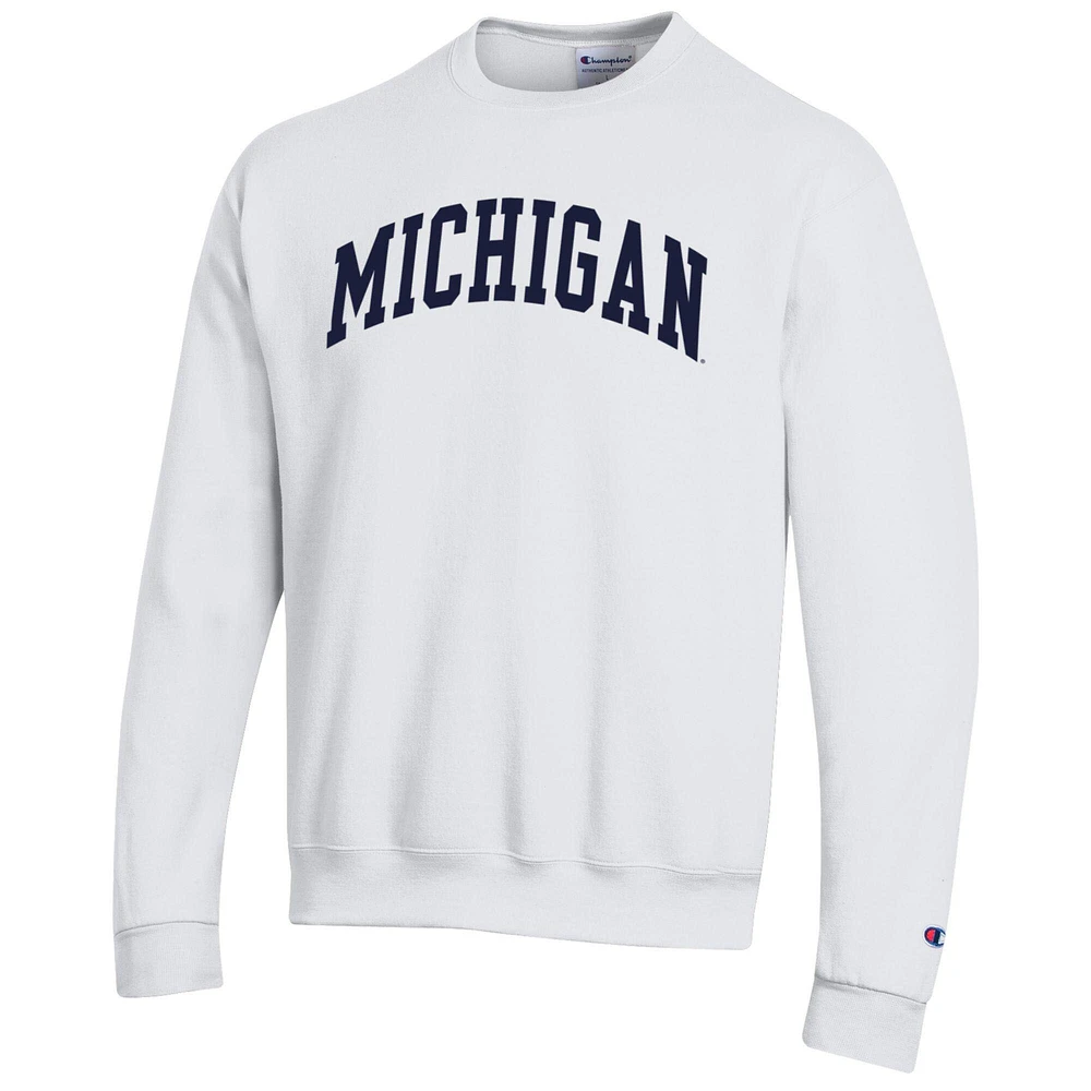 Men's Champion  White Michigan Wolverines Basic Arch Fleece Pullover Sweatshirt