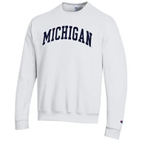 Men's Champion  White Michigan Wolverines Basic Arch Fleece Pullover Sweatshirt