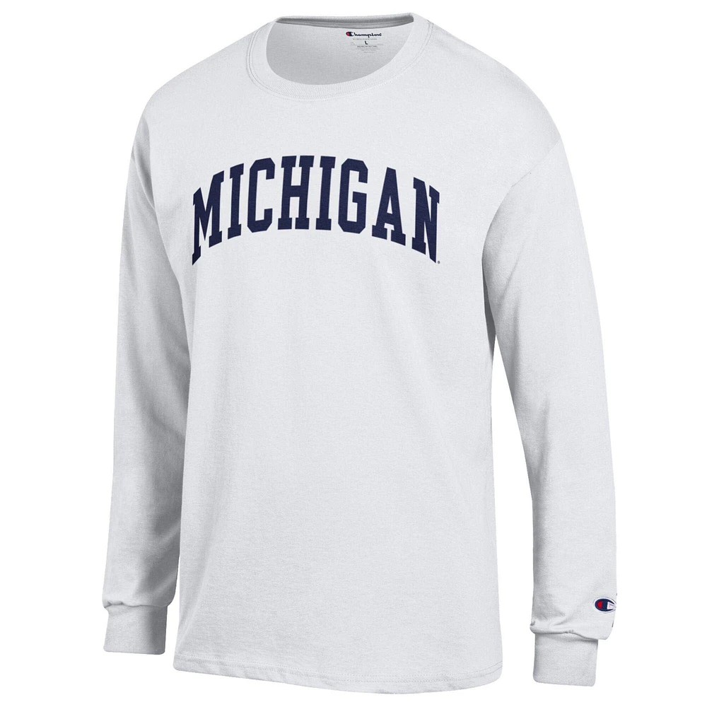 Men's Champion  White Michigan Wolverines Basic Arch Long Sleeve T-Shirt