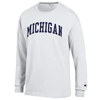 Men's Champion  White Michigan Wolverines Basic Arch Long Sleeve T-Shirt