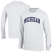 Men's Champion  White Michigan Wolverines Basic Arch Long Sleeve T-Shirt