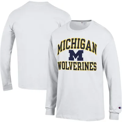 T-shirt à manches longues Champion White Michigan Wolverines High Motor pour hommes