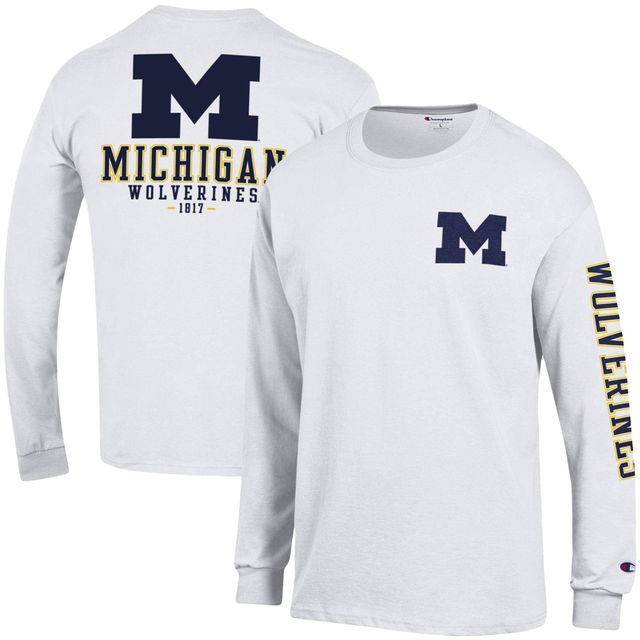 T-shirt à manches longues Champion White Michigan Wolverines Team Stack pour hommes