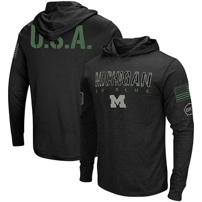 Men's Colosseum Black Michigan Wolverines Big & Tall OHT Military Appreciation Tango Long Sleeve Hoodie T-Shirt