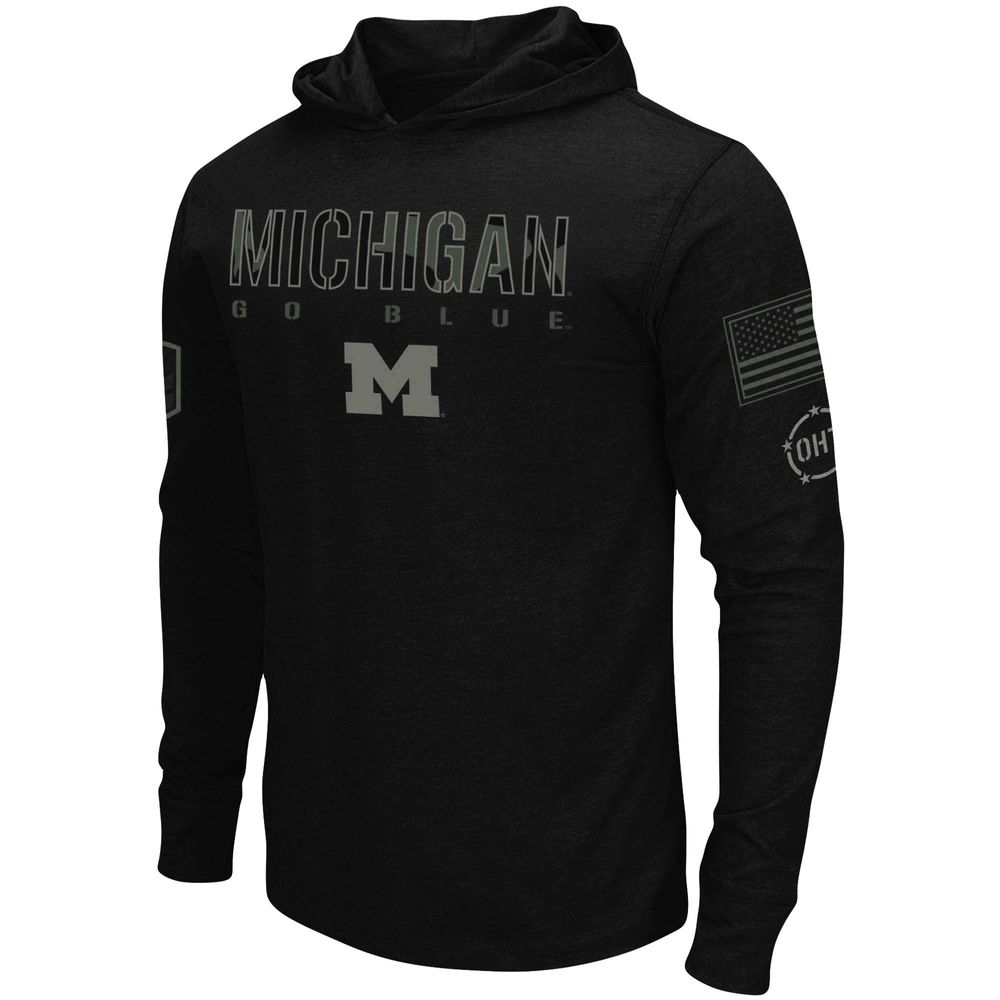 Men's Colosseum Black Michigan Wolverines OHT Military Appreciation Hoodie Long Sleeve T-Shirt