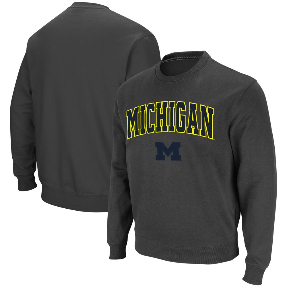 Men's Colosseum Charcoal Michigan Wolverines Arch & Logo Crew Neck Sweatshirt