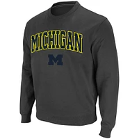 Men's Colosseum Charcoal Michigan Wolverines Arch & Logo Crew Neck Sweatshirt