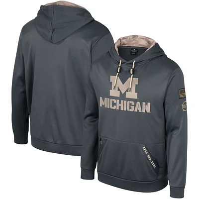 Sweat à capuche pour hommes Colosseum Charcoal Michigan Wolverines OHT Military Appréciation