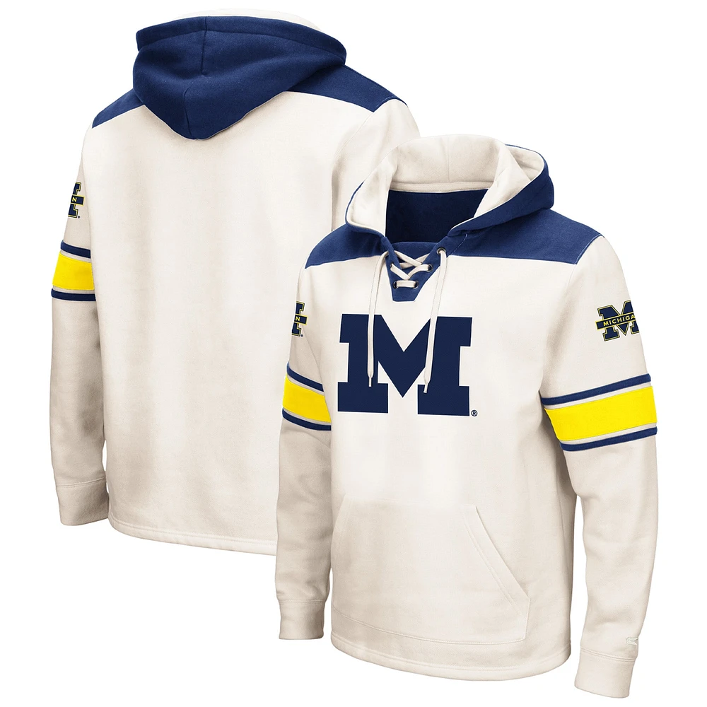 Men's Colosseum Cream Michigan Wolverines Big & Tall Hockey Lace-Up Pullover Hoodie