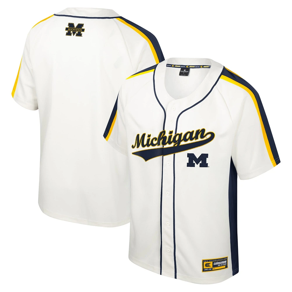 Men's Colosseum Cream Michigan Wolverines Ruth Button-Up Baseball Jersey