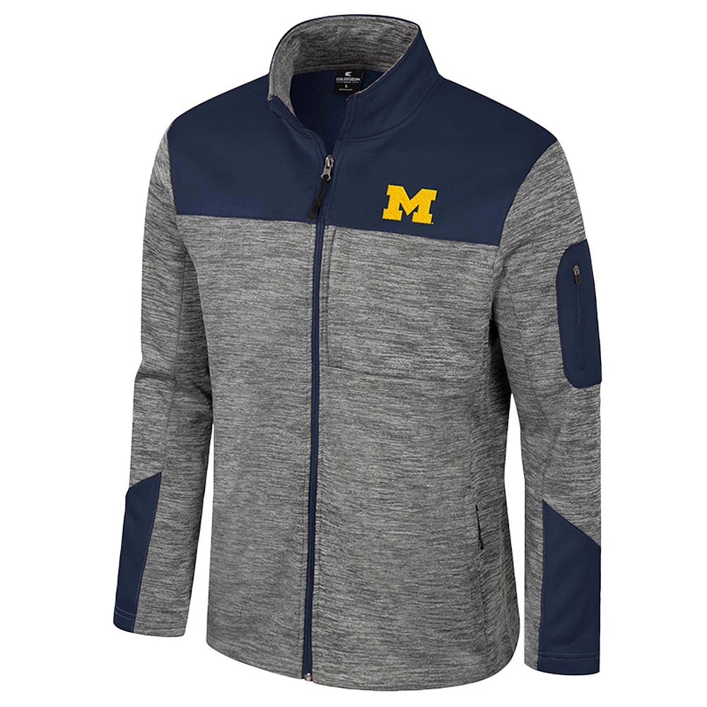 Veste zippée complète pour homme Michigan Wolverines Guard gris/bleu marine Colosseum