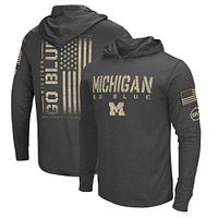 T-shirt à capuche manches longues pour hommes Colosseum Heather Black Michigan Wolverines Team OHT Military Appréciation