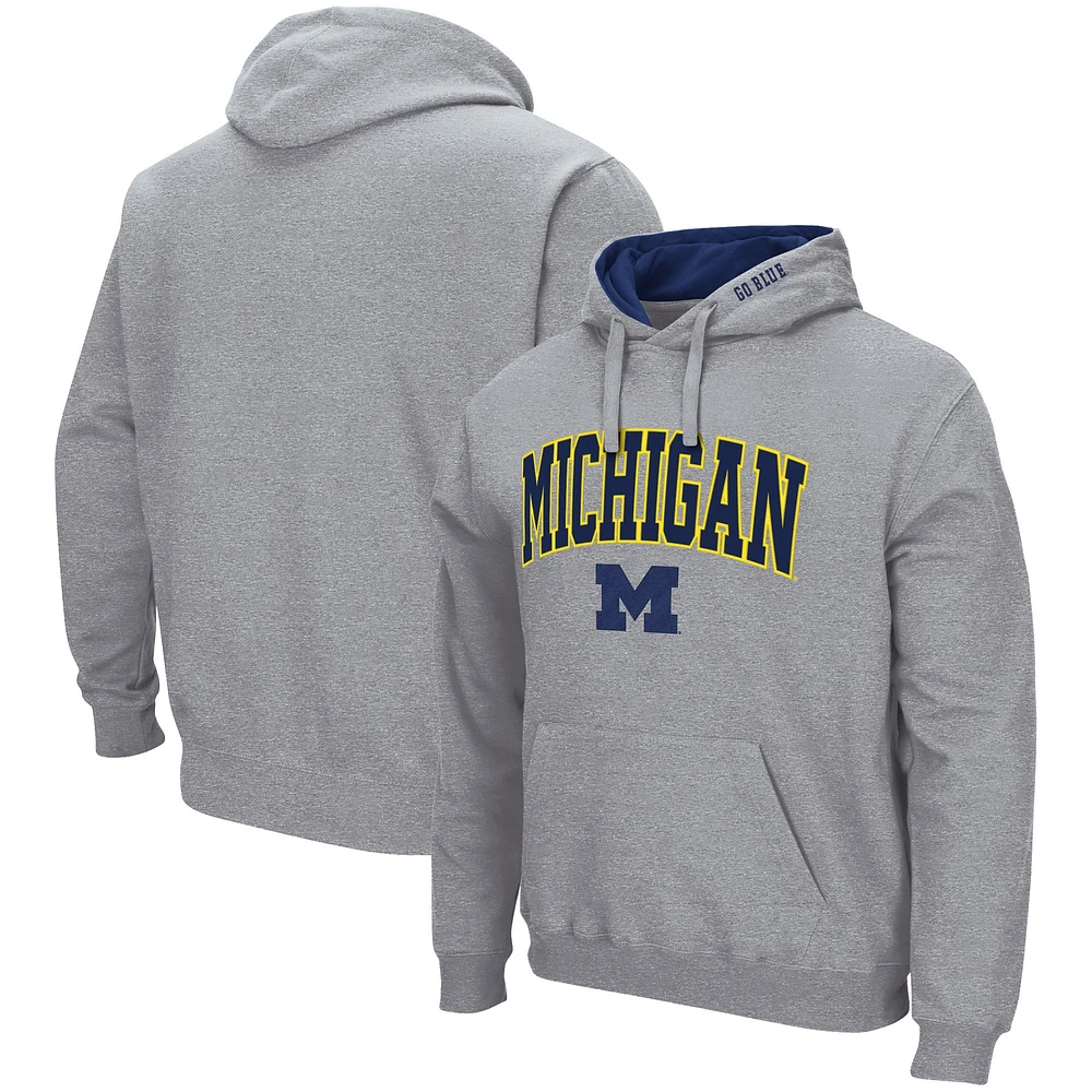 Men's Colosseum Heather Gray Michigan Wolverines Arch & Logo 3.0 Pullover Hoodie