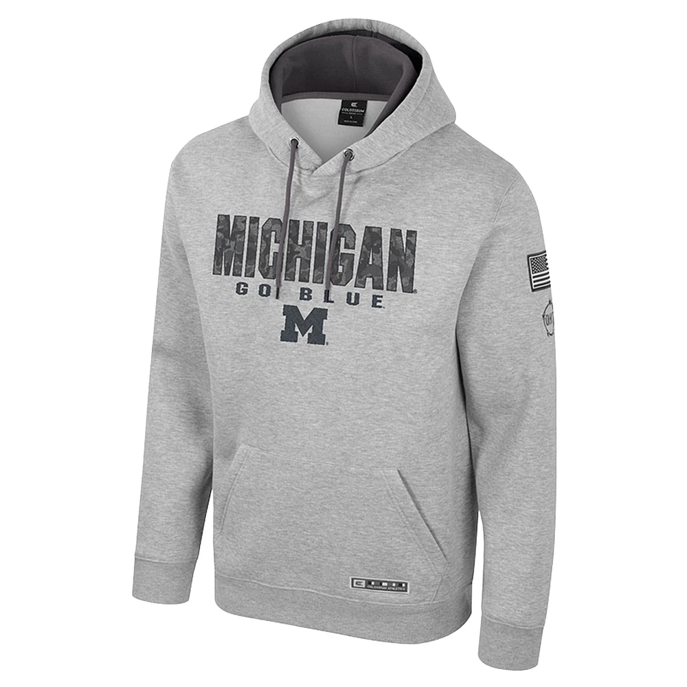 Men's Colosseum Heather Gray Michigan Wolverines Oorah OHT Military Appreciation Pullover Hoodie