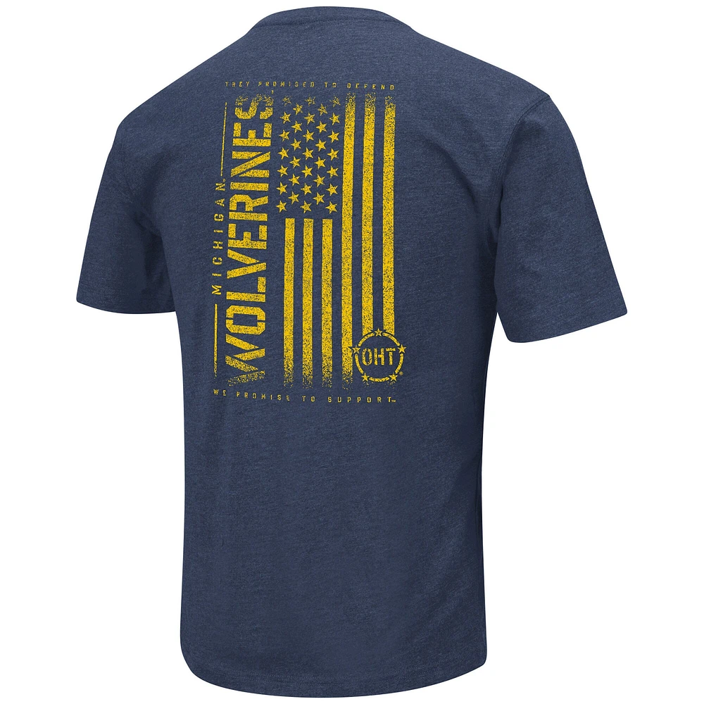 Men's Colosseum Heather Navy Michigan Wolverines OHT Military Appreciation Flag 2.0 T-Shirt