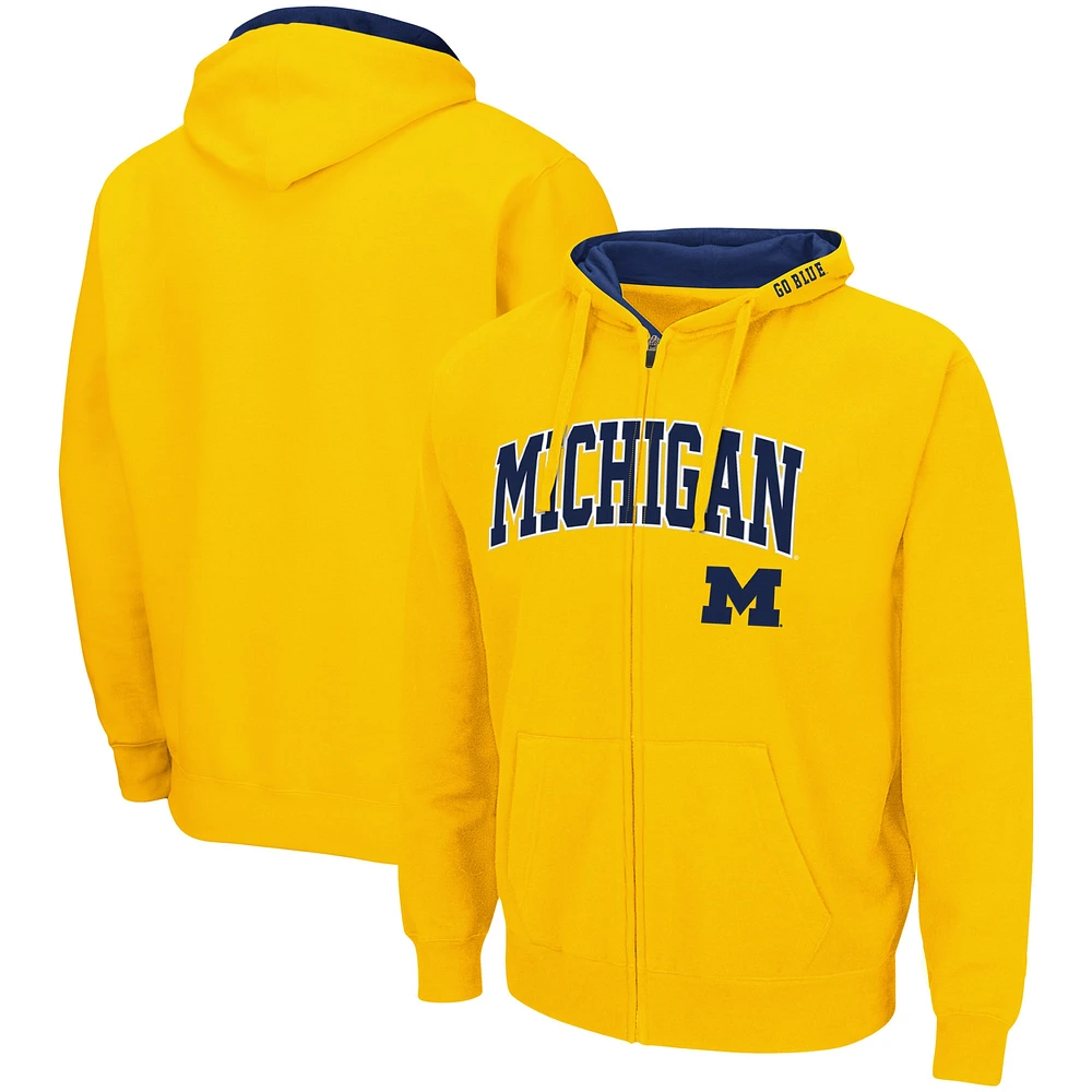 Sweat à capuche entièrement zippé Colosseum Maize Michigan Wolverines Arch & Logo 3.0 pour homme