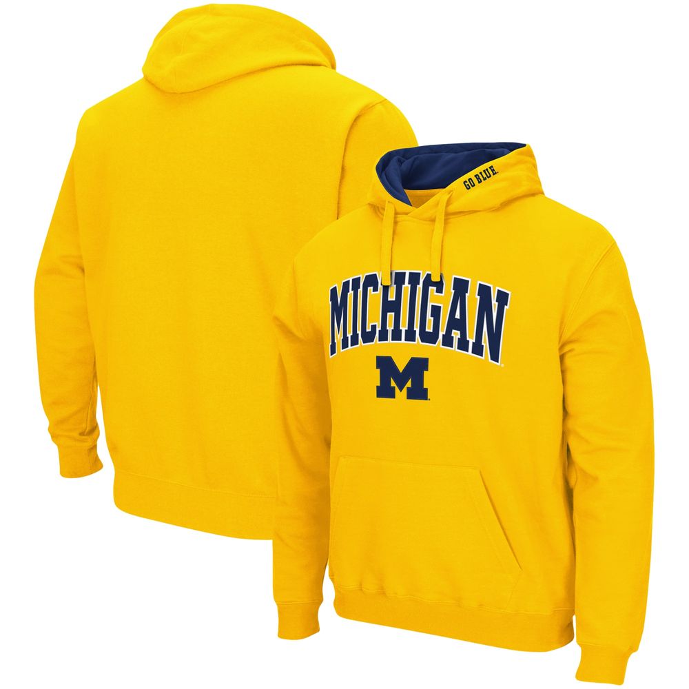 Men's Colosseum Maize Michigan Wolverines Arch & Logo 3.0 Pullover Hoodie