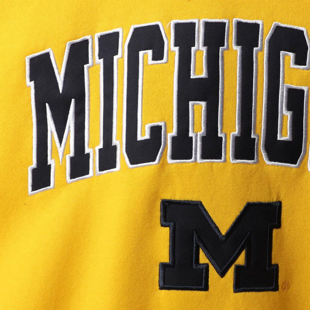 Men's Colosseum Maize Michigan Wolverines Arch & Logo Crew Neck Sweatshirt