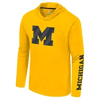 Men's Colosseum Maize Michigan Wolverines Logo Lockup Active Blend Long Sleeve  T-Shirt Hoodie