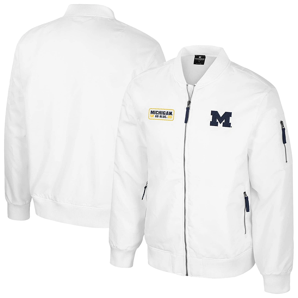 Blouson aviateur entièrement zippé White Rabbit des Michigan Wolverines pour homme Colosseum