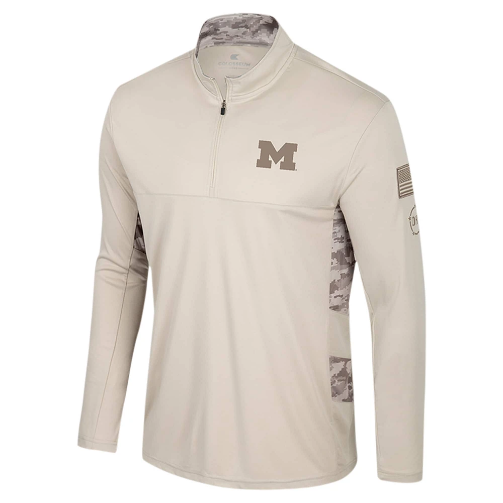 Men's Colosseum Natural Michigan Wolverines OHT Military Appreciation Quarter-Zip Jacket