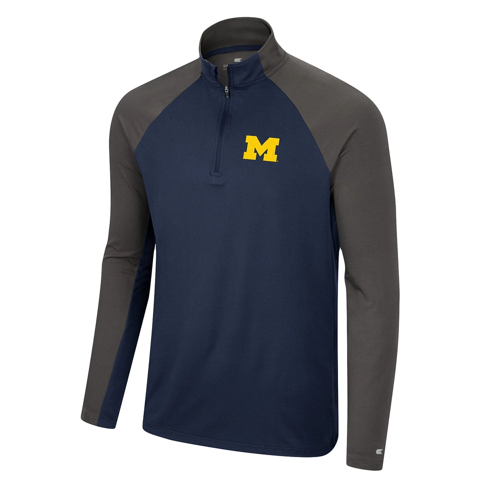 Coupe-vent Colosseum Navy/Charcoal pour hommes Michigan Wolverines Two Yutes Raglan Quarter-Zip