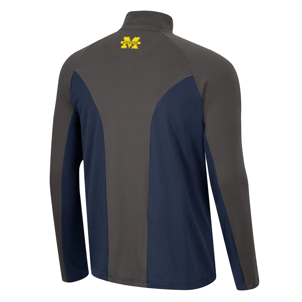 Men's Colosseum Navy/Charcoal Michigan Wolverines Two Yutes Raglan Quarter-Zip Windshirt